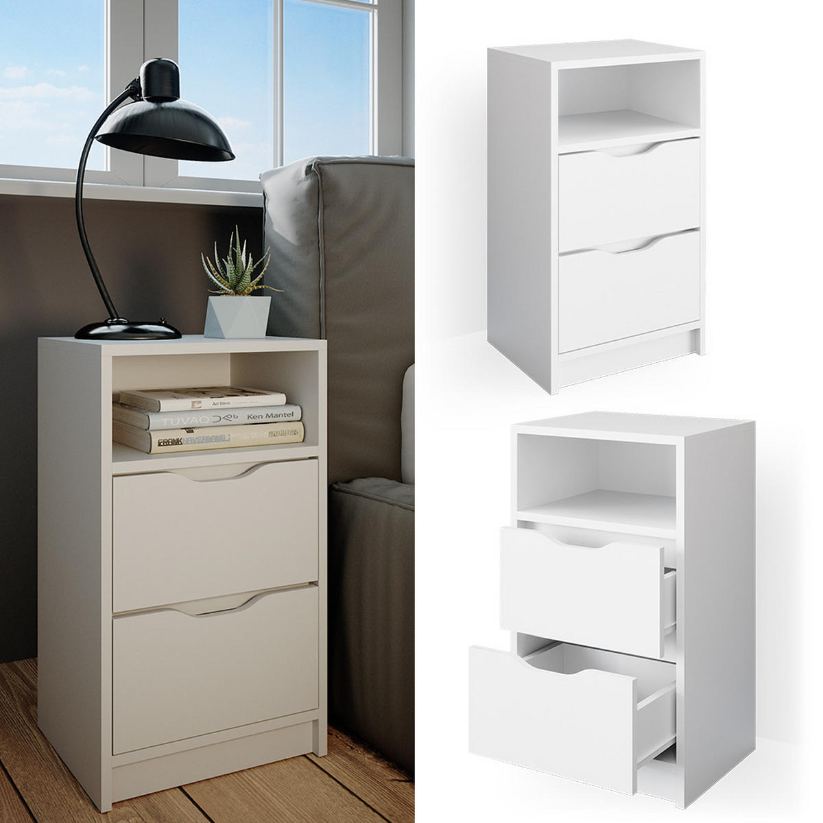 NOČNÍ STOLEK Ruben Bílá - bílá, kompozitní dřevo (38/66.6/30.6cm) - Vicco