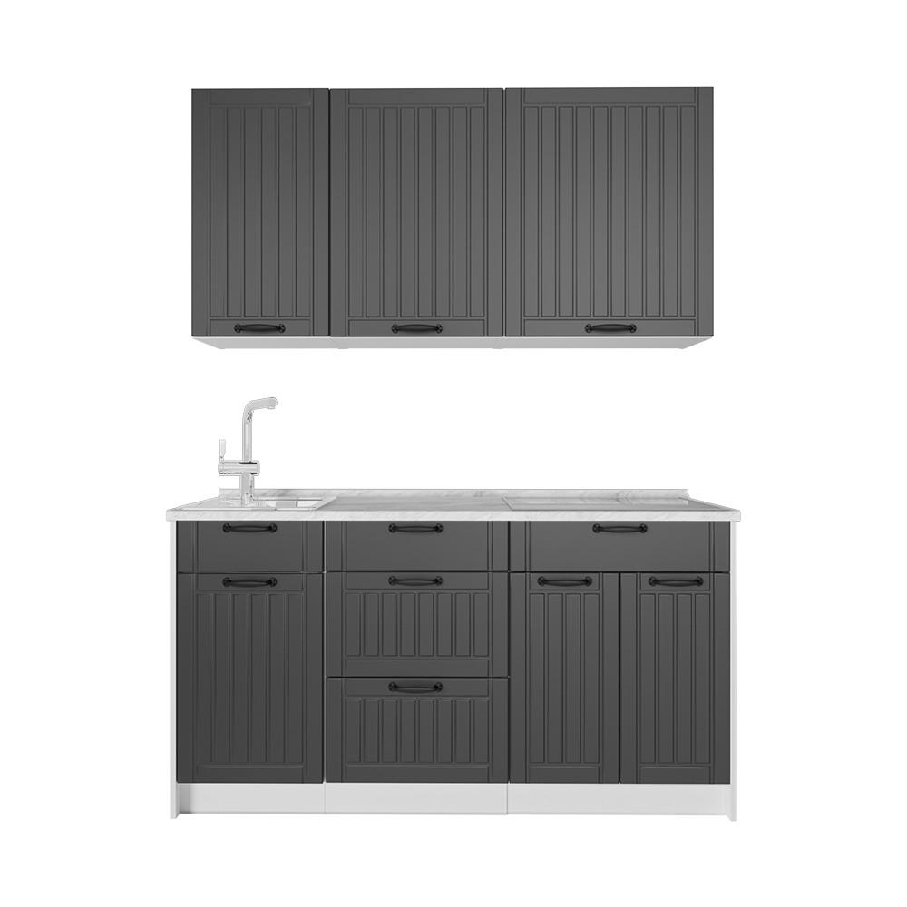 SINGLEKÜCHE Fame-Line, Dunkelgrau/Weiß, 150 cm ohne Arbeitsplatte - Dunkelgrau/Weiß, Holzwerkstoff (150/82/51.6cm) - Vicco