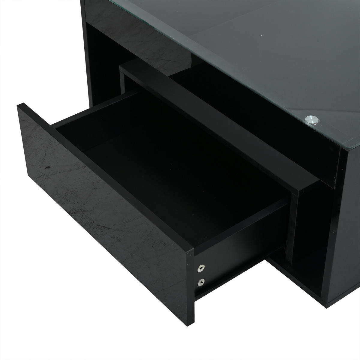 COUCHTISCH 70/70/35 cm, Schwarz, mit LED-Beleuchtung, Glasplatte und 2 Schubladen - Schwarz, Glas/Holzwerkstoff (70/70/35cm) - CHICFURN