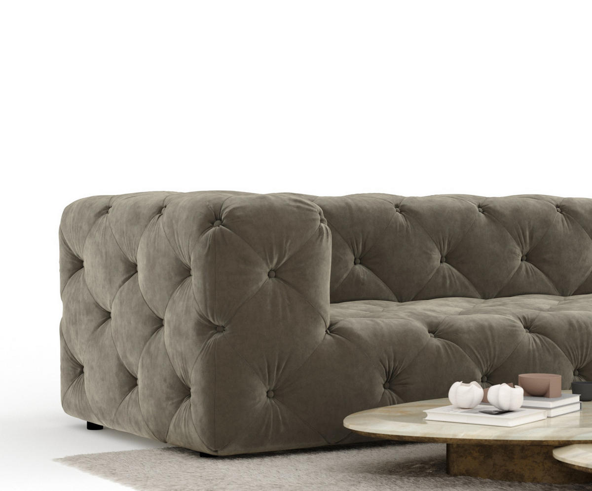 ECKSOFA Cosimo Taupe Samtstoff - Taupe/Schwarz, Holz/Holzwerkstoff (325/228cm) - Maison de Reve