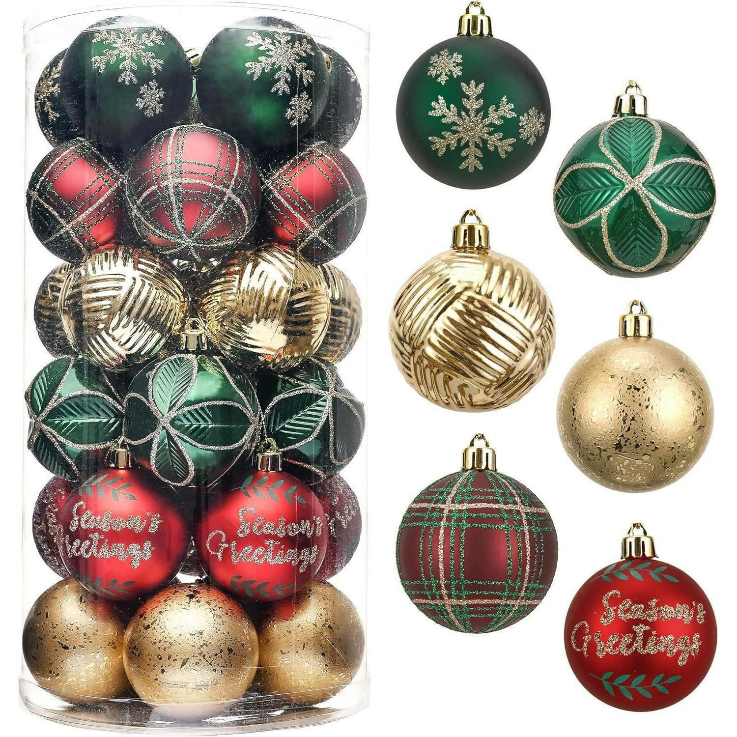 WEIHNACHTSKUGELN 30-teiliges Set 6 cm Kunststoff Rot Grün Gold - Multicolor, Kunststoff (6/6/6cm)