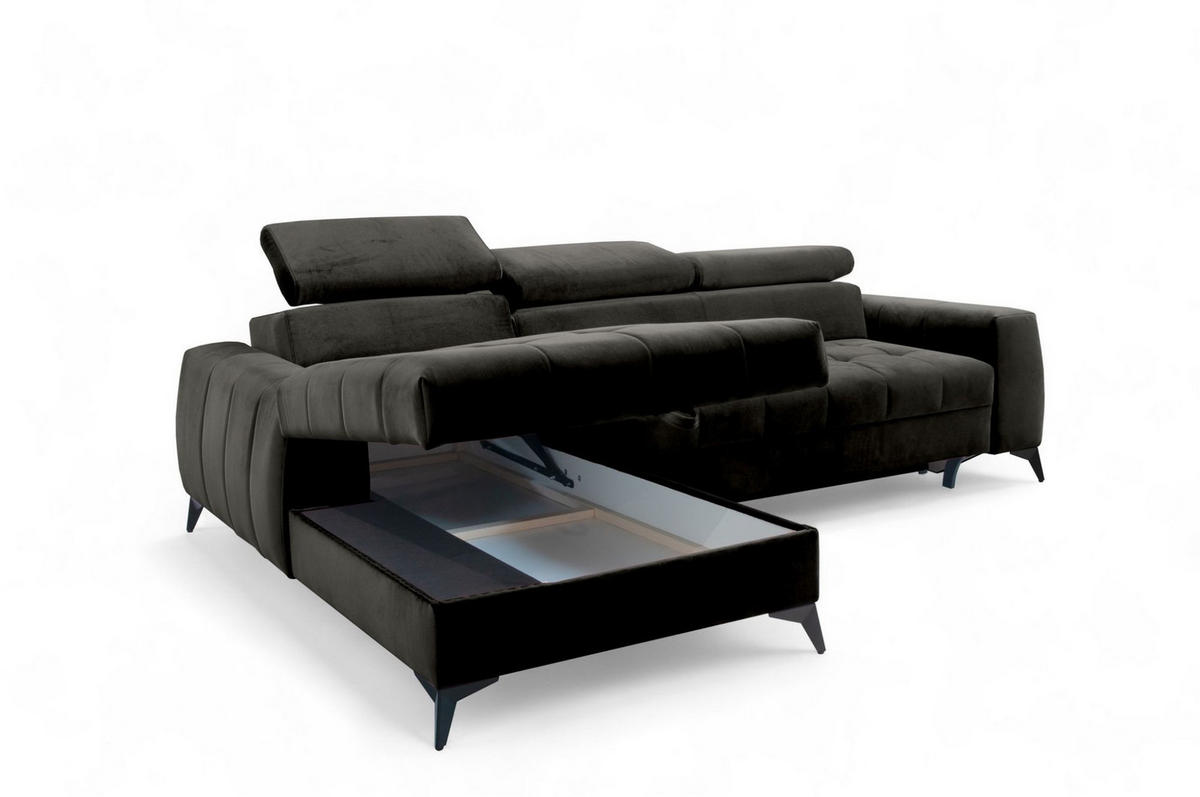 ECKSOFA Agnesa Xs In Salvador - Schwarz, Holzwerkstoff/Textil (260/200cm) - Fun Möbel
