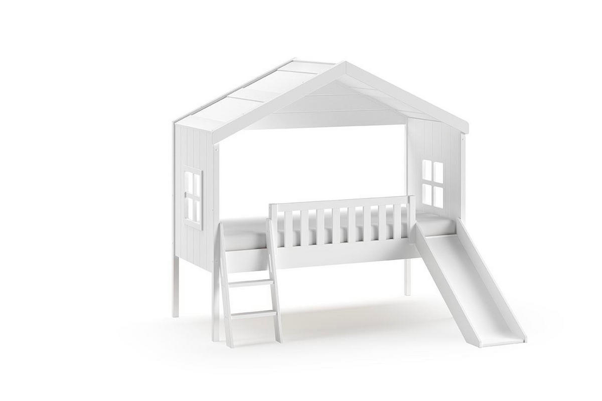 HAUSBETT mit Rutsche Kathye 213x202x192 aus Massivholz+MDF in Weiß - Weiß, Holz (90/200cm) - 58aufmkessel