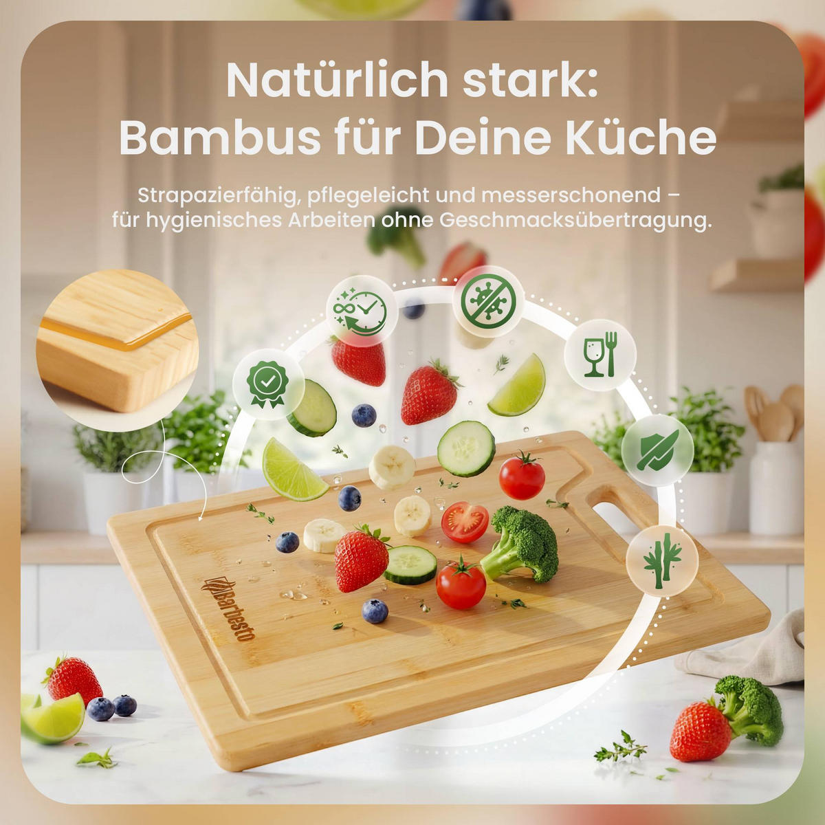 SCHNEIDEBRETT 4er Set Holz Natura - Eukalyptusholzfarben, Holz (15/23cm) - CLP