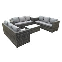 GARTENSOFA Hohe Rückenlehne Polyrattan 9-Sitzer - Dunkelgrau/Grau, Glas/Kunststoff - Fimous