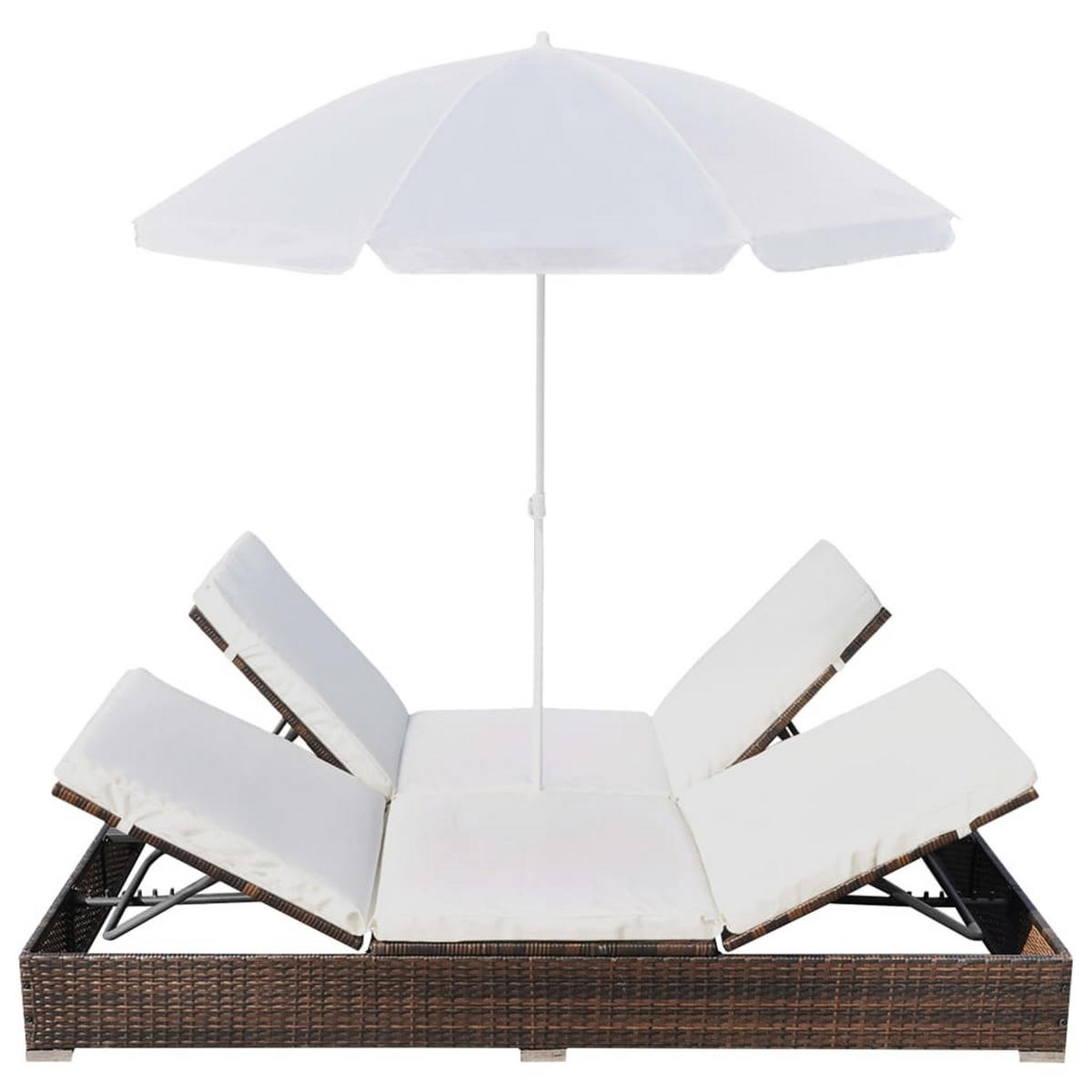 OUTDOOR-LOUNGEBETT Mit Sonnenschirm Poly Rattan Braun - Creme/Braun, Kunststoff/Textil (140/190/197cm) - vidaXL