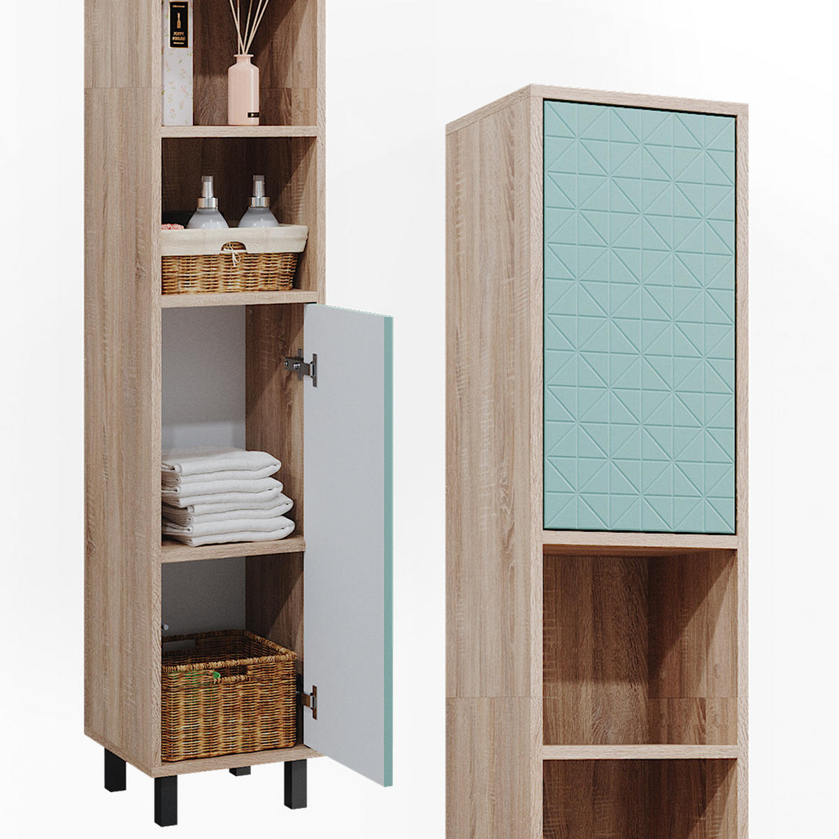 BADSCHRANK Agasta Mintgrün 30 x 190.3 cm - Mintgrün, Holzwerkstoff (30/190.3/28cm) - Vicco