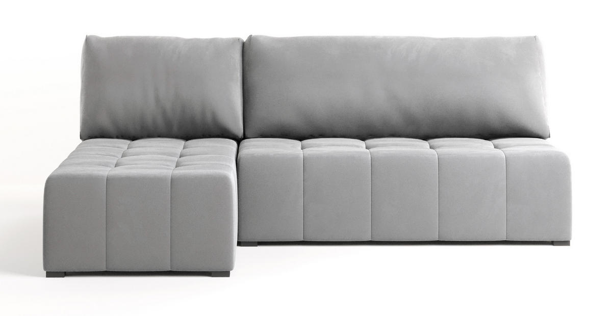 ECKSOFA DOMIRA Hellgrau Plüsch-Stoff mit Schlaffunktion - Hellgrau, Holz (200/141cm) - MASSENO