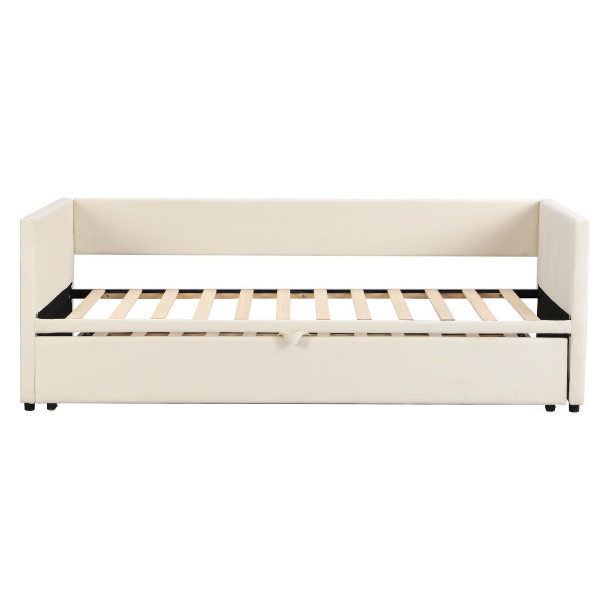 POLSTERBETT 90/190 cm aus samt Beige mit ausziehbarem Unterbett - Beige, Holzwerkstoff (180/200cm) - Brevoria
