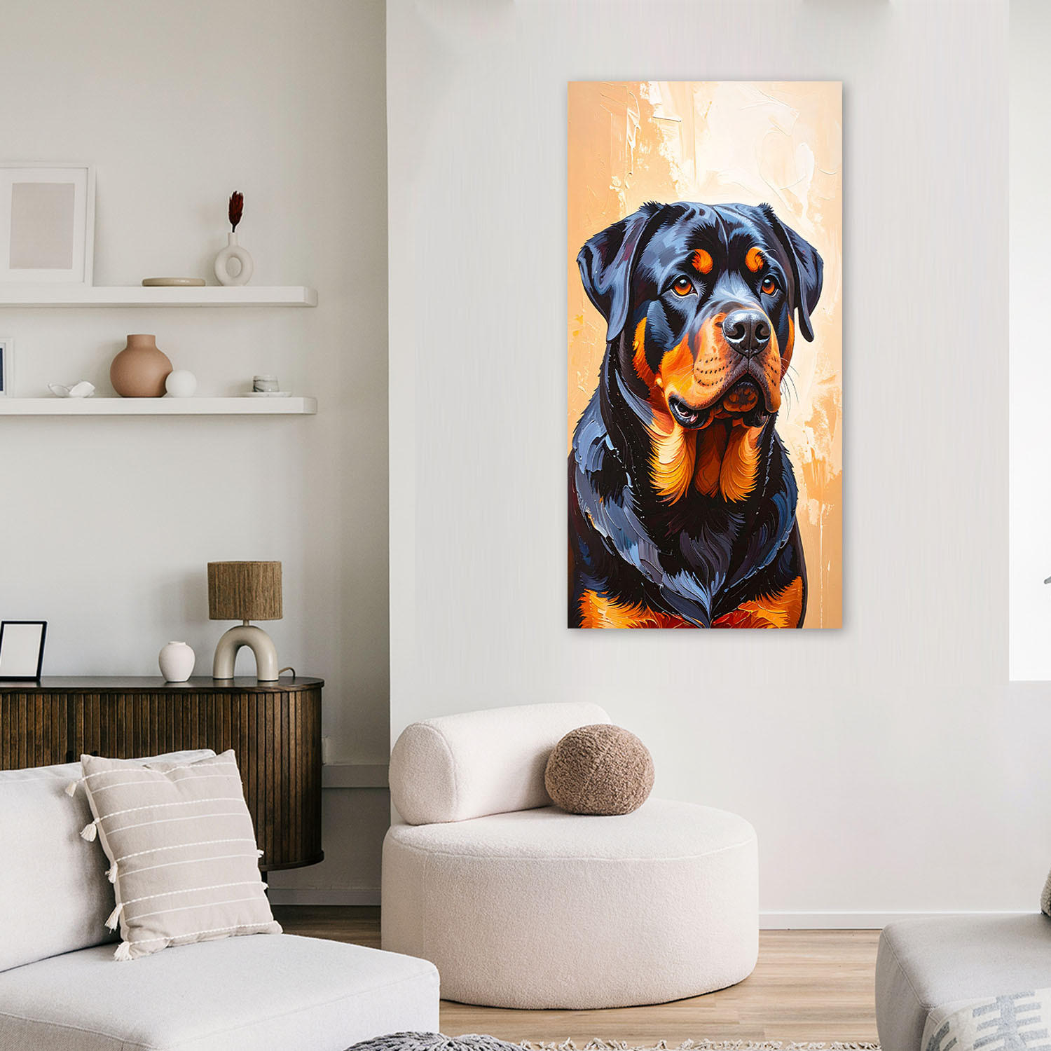 LEINWANDBILD Rottweiler Hund Tier 50x100cm - Beige, Textil (50/100cm) - Feeby