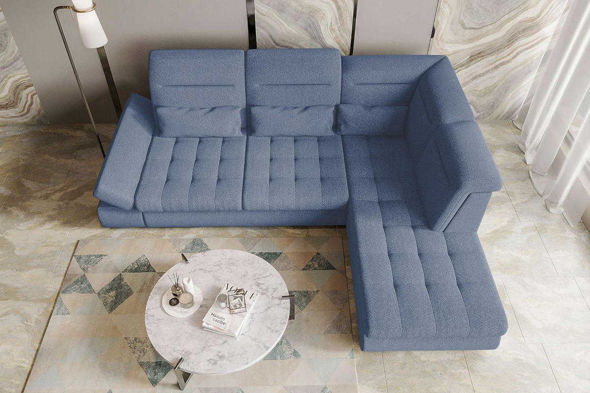 ECKSOFA Toscana Strukturstoff inkl. Schlaffunktion - Blau, Textil (279/227cm) - 99rooms