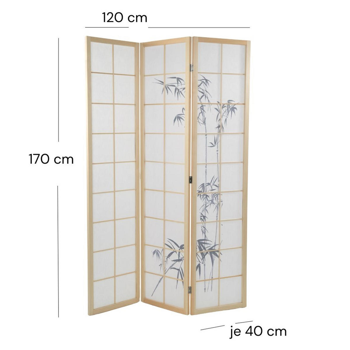 RAUMTEILER Asia Reispapier mit Bambusmotiv Weiss-hellbraun - Weiß, Holz (120/170/3cm) - DESIGN DELIGHTS