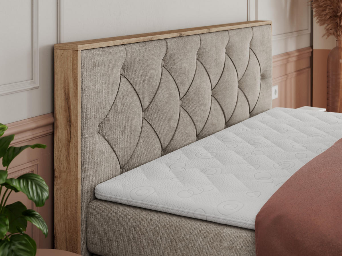 BOXSPRINGBETT VENETO KING 140/200 Beige Struktur - H4 - Beige, Holz/Textil (140/200cm) - MKS