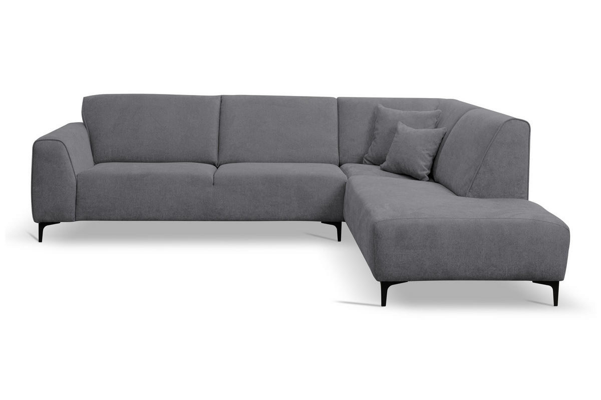 ECKSOFA Mula in L-Form, Coach Farbe: Grau, Velourstoff, Ottomane Rechts - Grau, Textil (274/210cm) - VENASI MÖBEL