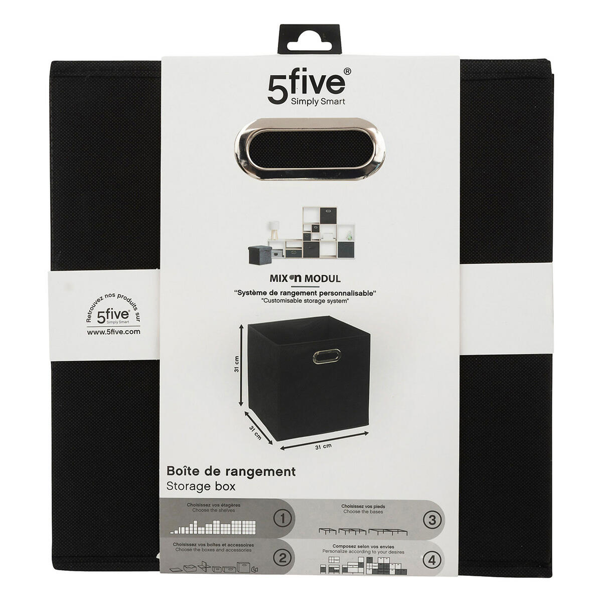 AUFBEWAHRUNGSKORB Mix N Modul, Pappe, PP-Kunststoff, Schwarz, 31 x 31 cm - Schwarz, Papier (31/31/31cm) - 5five Simply Smart