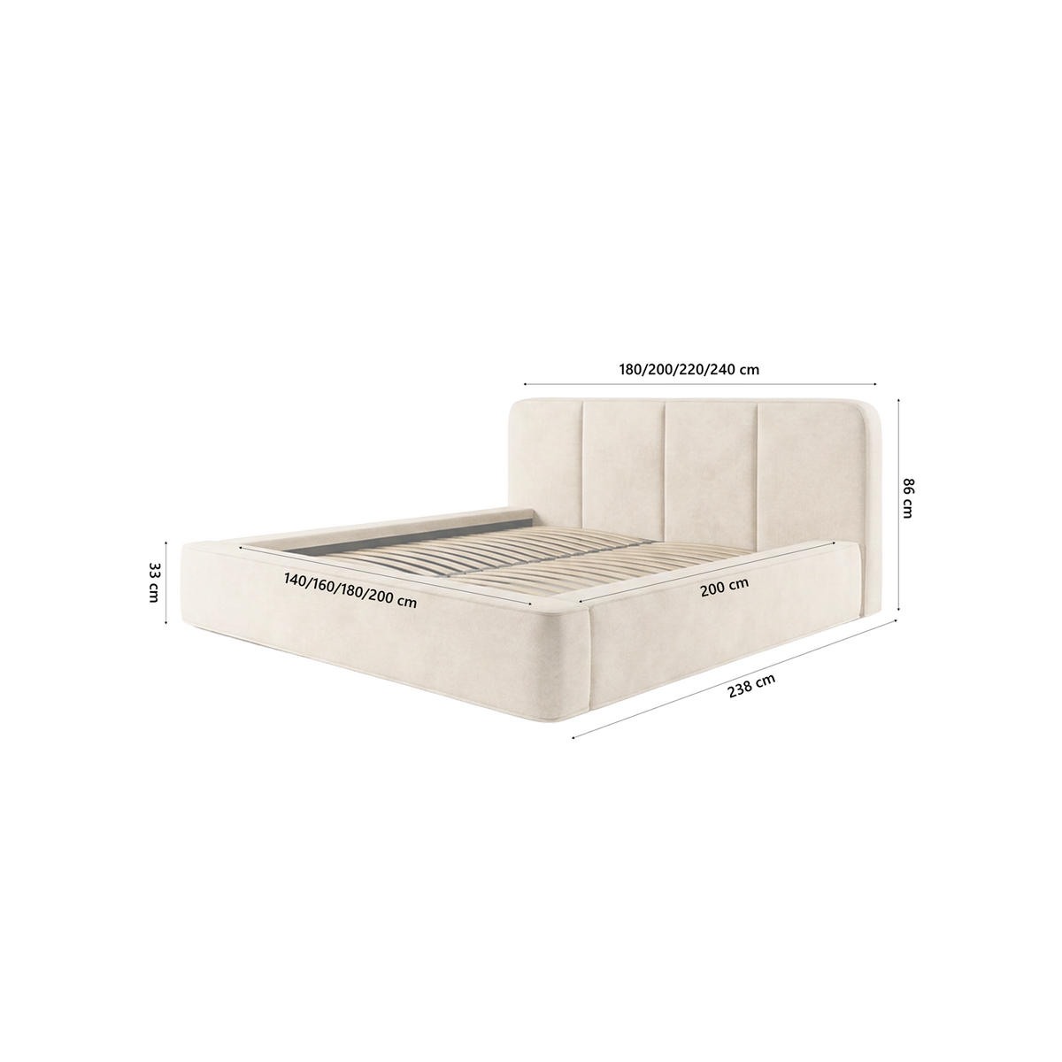 POLSTERBETT RANDELA 160x200 cm, Creme - Creme, Textil (200/160cm) - Fedve