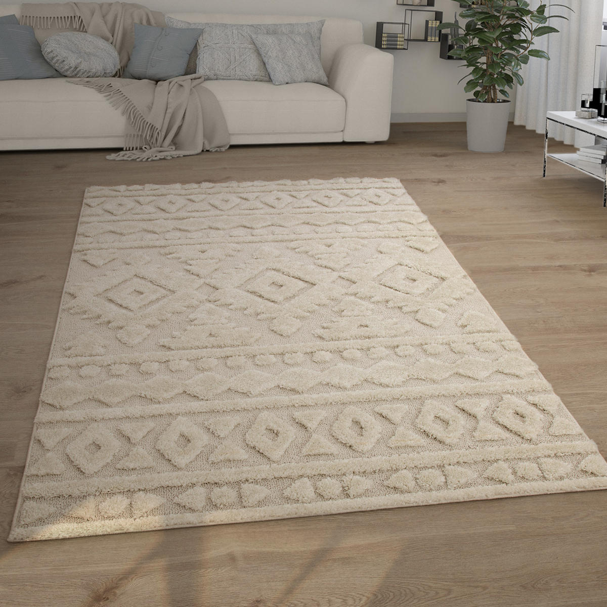 HOCHFLORTEPPICH 60/100 cm Genua 746 - Creme, Textil (60/100cm) - Paco Home