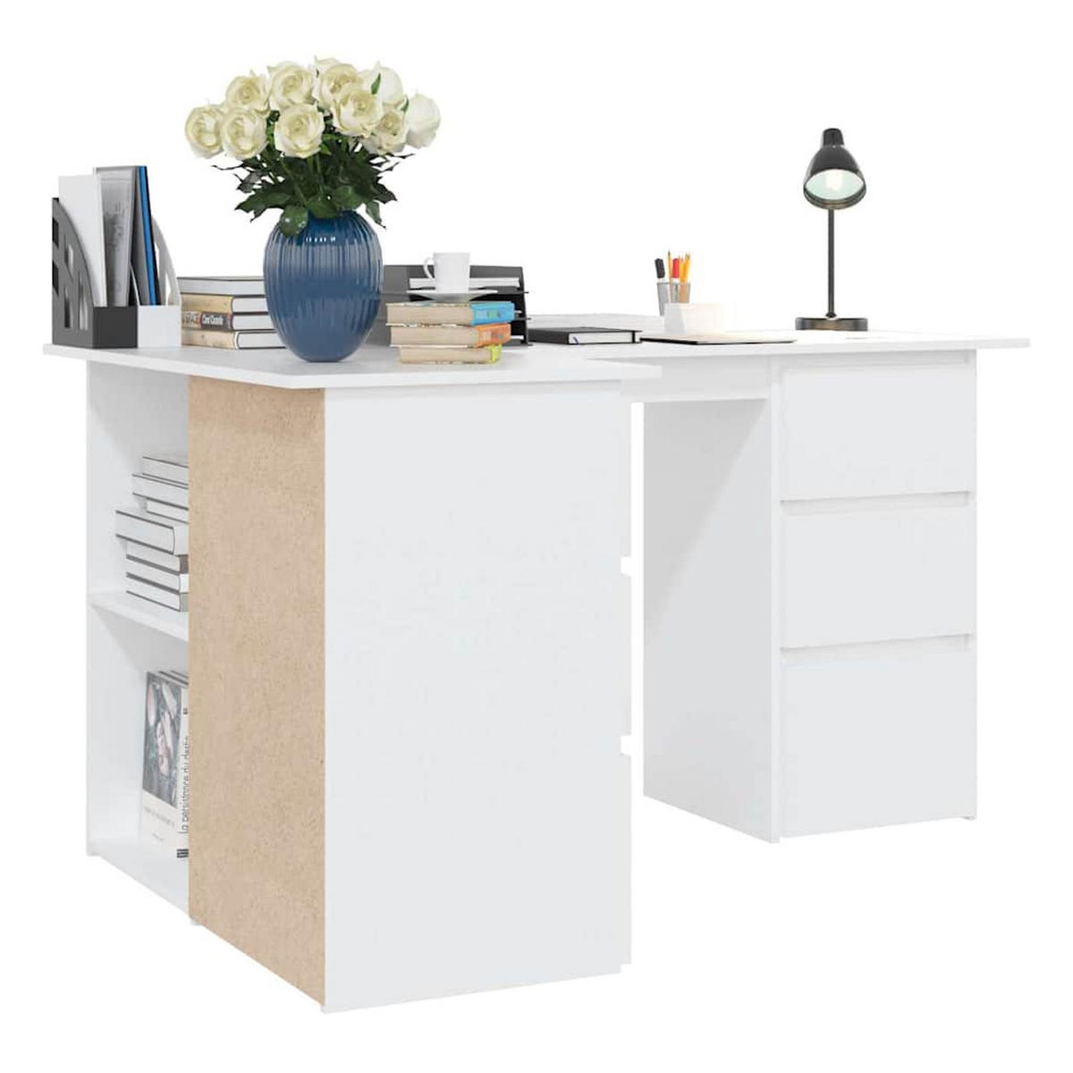 ECKSCHREIBTISCH Weiss 145/100/76 Cm Holzwerkstoff - Weiß, Holzwerkstoff (145/100/76cm) - vidaXL