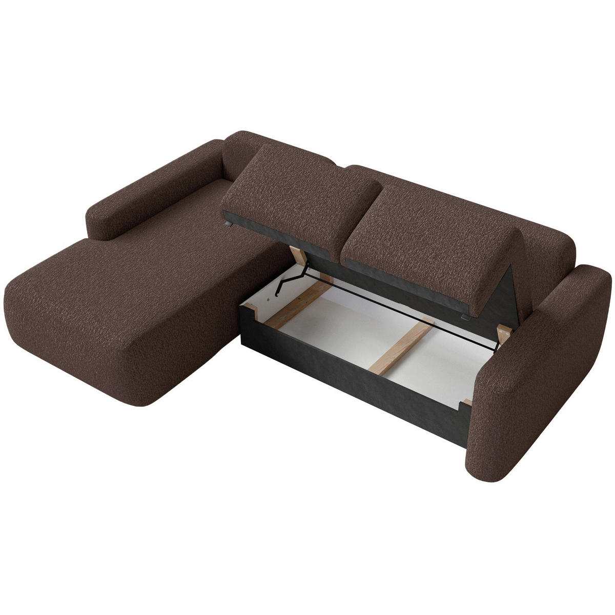 ECKSOFA Carnos Mini Braun Chenille - Schwarz/Braun, Kunststoff/Textil (238/164cm) - Selsey