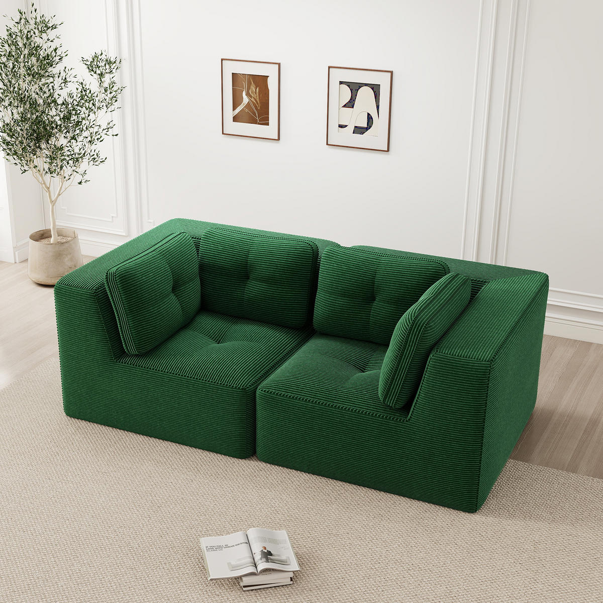 2-SITZER Sofa 208x104x69 cm aus Cordstoff rahmenlos modular, grün - Grün, Textil (104/69/208cm)