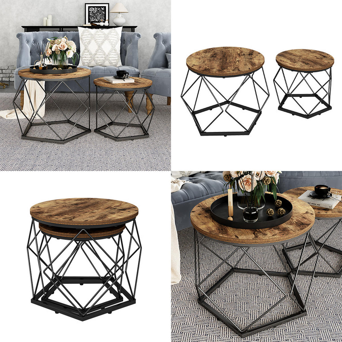COUCHTISCH-SET Fyrk Eiche rustikal 50 x 40 cm 2 Teile - Wildeiche, Holzwerkstoff (40/50/50cm) - Vicco