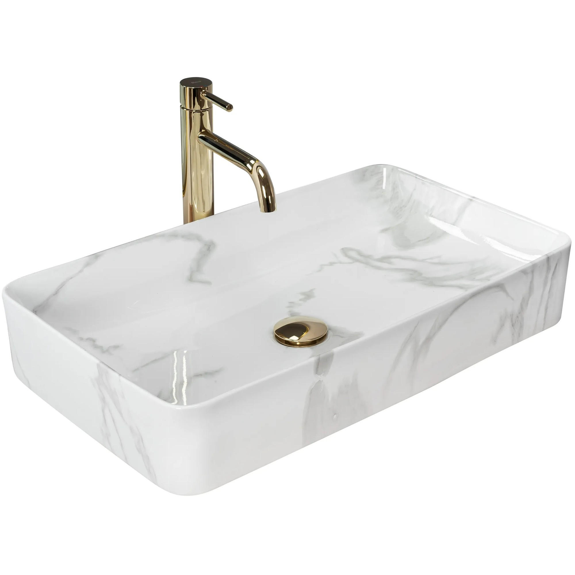 AUFSATZWASCHBECKEN Rea Denis Shiny Marmo - Weiß, Keramik (35/11/61.5cm) - REA