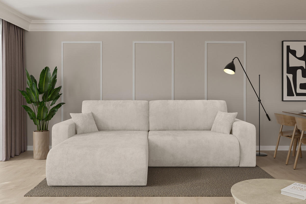 ROHOVÁ SEDAČKA s funkcí spaní, otoman vlevo BERY-L 276x193x88 krémová manšestr - černá/krémová, kompozitní dřevo/textil (276/193cm) - ALTDECOR
