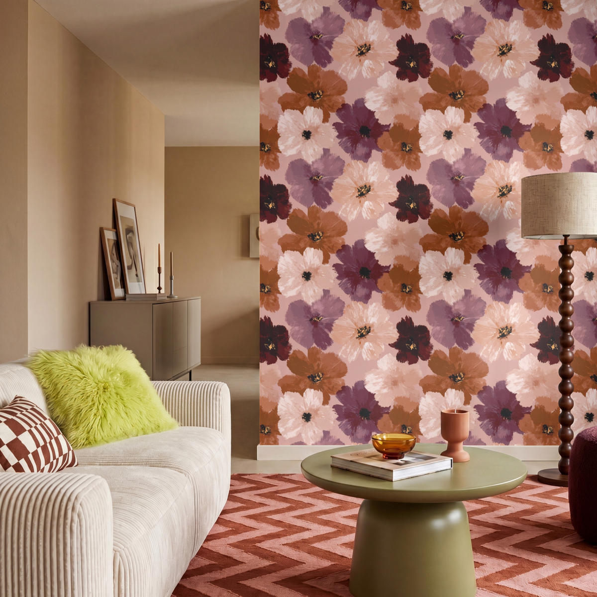 TAPETE - Blumen - Abstrakt - Erdtöne - 160x220 cm - Multicolor, Papier (160/220cm) - OnlyWow