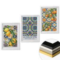 WANDBILDER 3er-Set - 40x60 cm Weißer Rahmen - Zitronen-Orangenblütenmuster - Weiß, Kunststoff (40/60cm) - ArtPrintCave