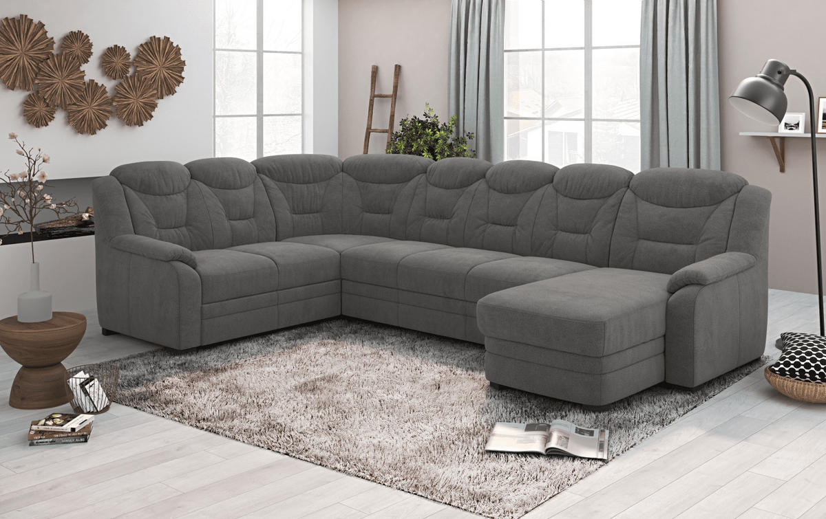 WOHNLANDSCHAFT mit Schlaffunktion und Bettkasten – weiches Chenille-Gewebe - Dunkelgrau/Anthrazit, Holz/Kunststoff (330/99/211cm) - Cotta