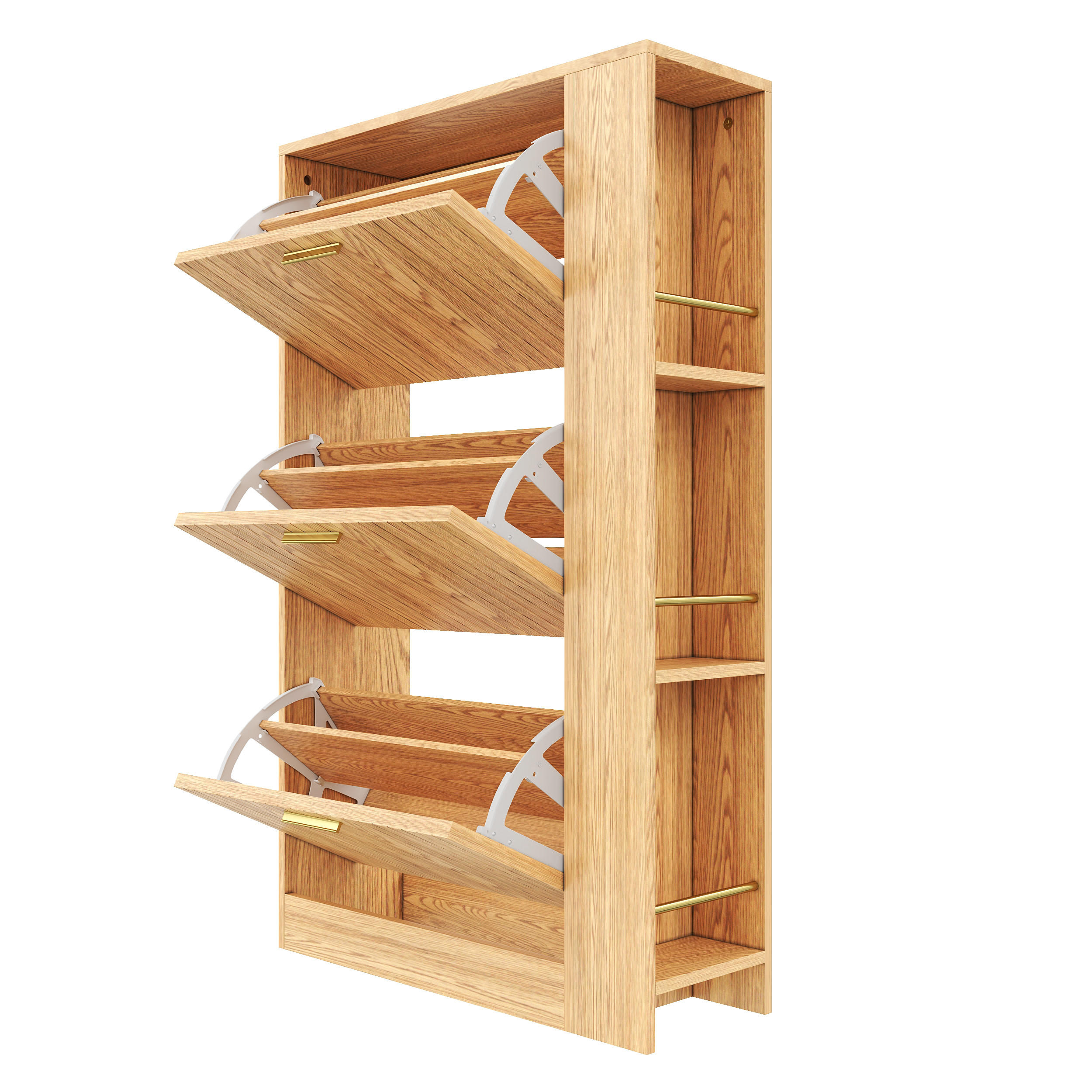 SCHUHSCHRANK 3 Türen Holz Stauraum Offene Regale Minimalistisch - Naturfarben, Holzwerkstoff (23.5/115/70cm) - FLIEKS