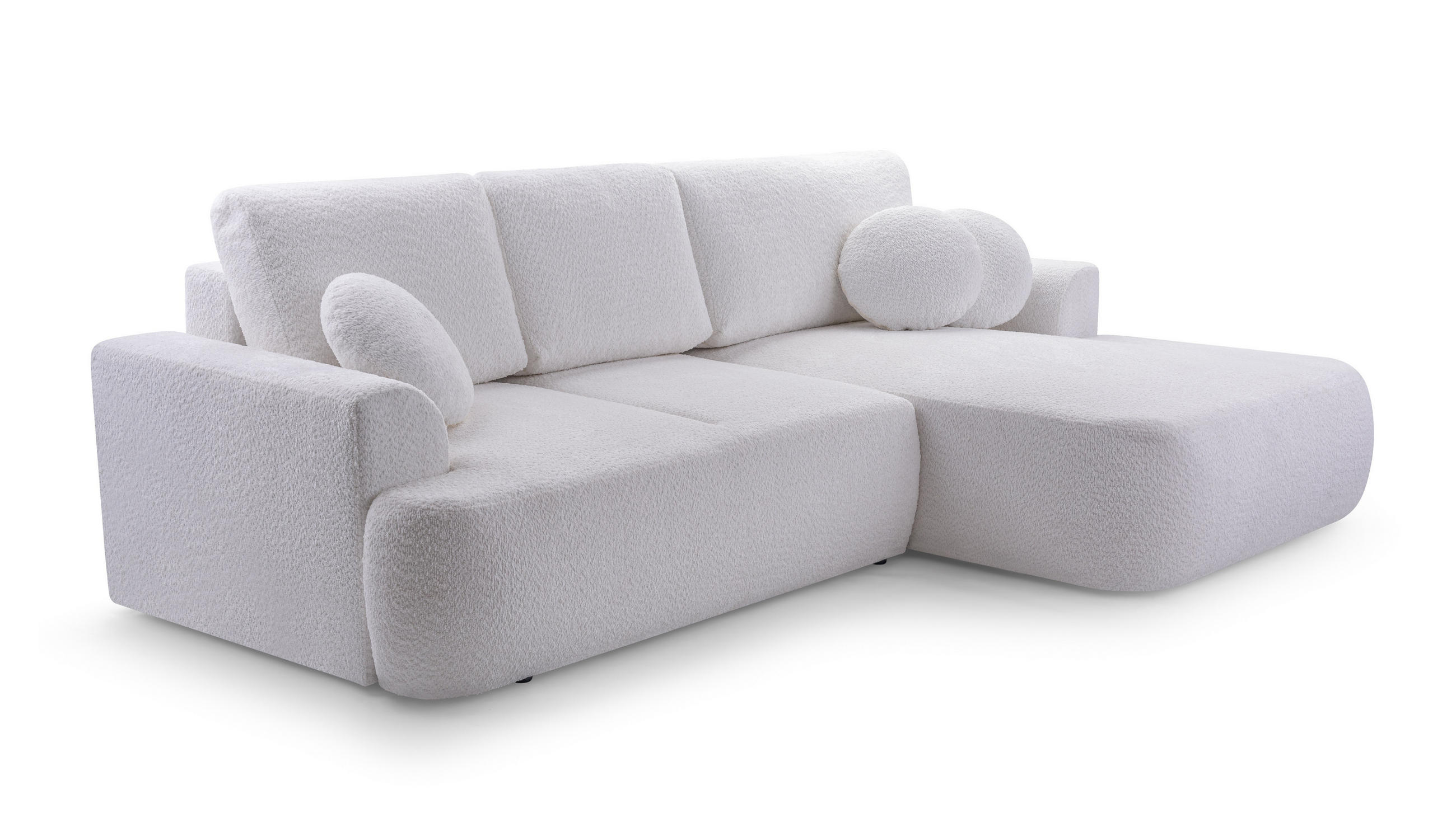 ECKSOFA VELOS Ecru L - Rechts Bouclé - Ecru/Schwarz, Kunststoff/Textil (260/168cm) - Luxkor24