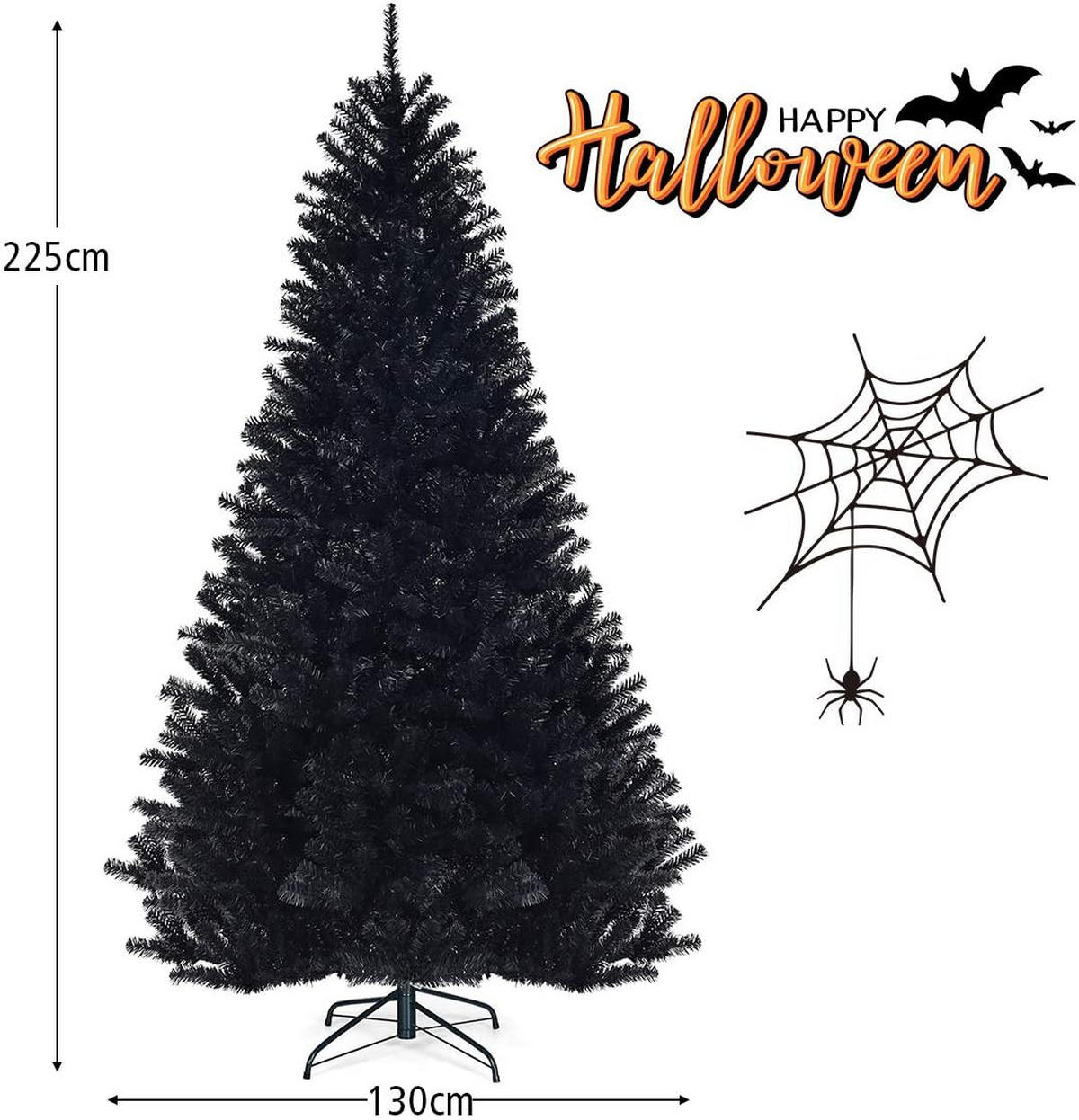 WEIHNACHTSBAUM Schwarz - Schwarz, Kunststoff (225cm) - COSTWAY