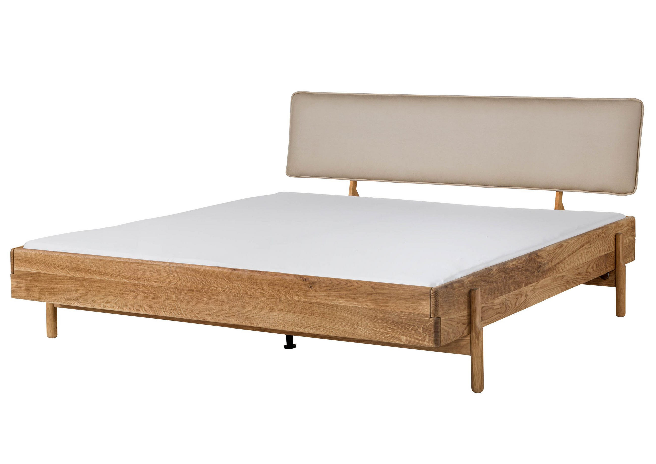 HOLZBETT Eiche 140x200x94 natur geölt, Kopfteil beige KIEL #100 - Braun, Holz (140/200cm) - Massivmoebel24