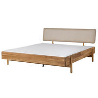 HOLZBETT Eiche 140x200x94 natur geölt, Kopfteil beige KIEL #100 - Braun, Holz (140/200cm) - Massivmoebel24