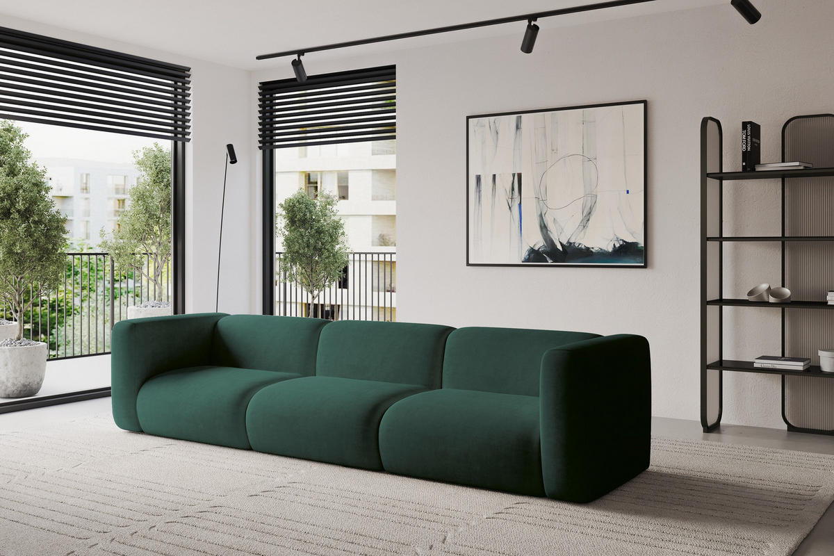 MODULÁRNÍ pohovka MIRA-S2, 3místná, 319 × 89 × 70 cm, zelená, velur - černá/tmavě zelená, kompozitní dřevo/textil (319/70/89cm) - ALTDECOR