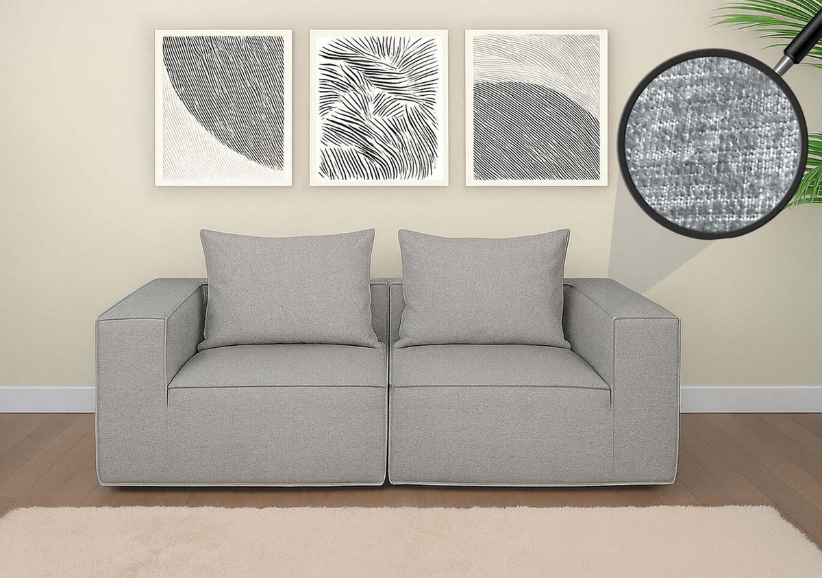 2MÍSTNÁ POHOVKA Světle šedá - světle šedá, textil (194/63/97cm) - MCW