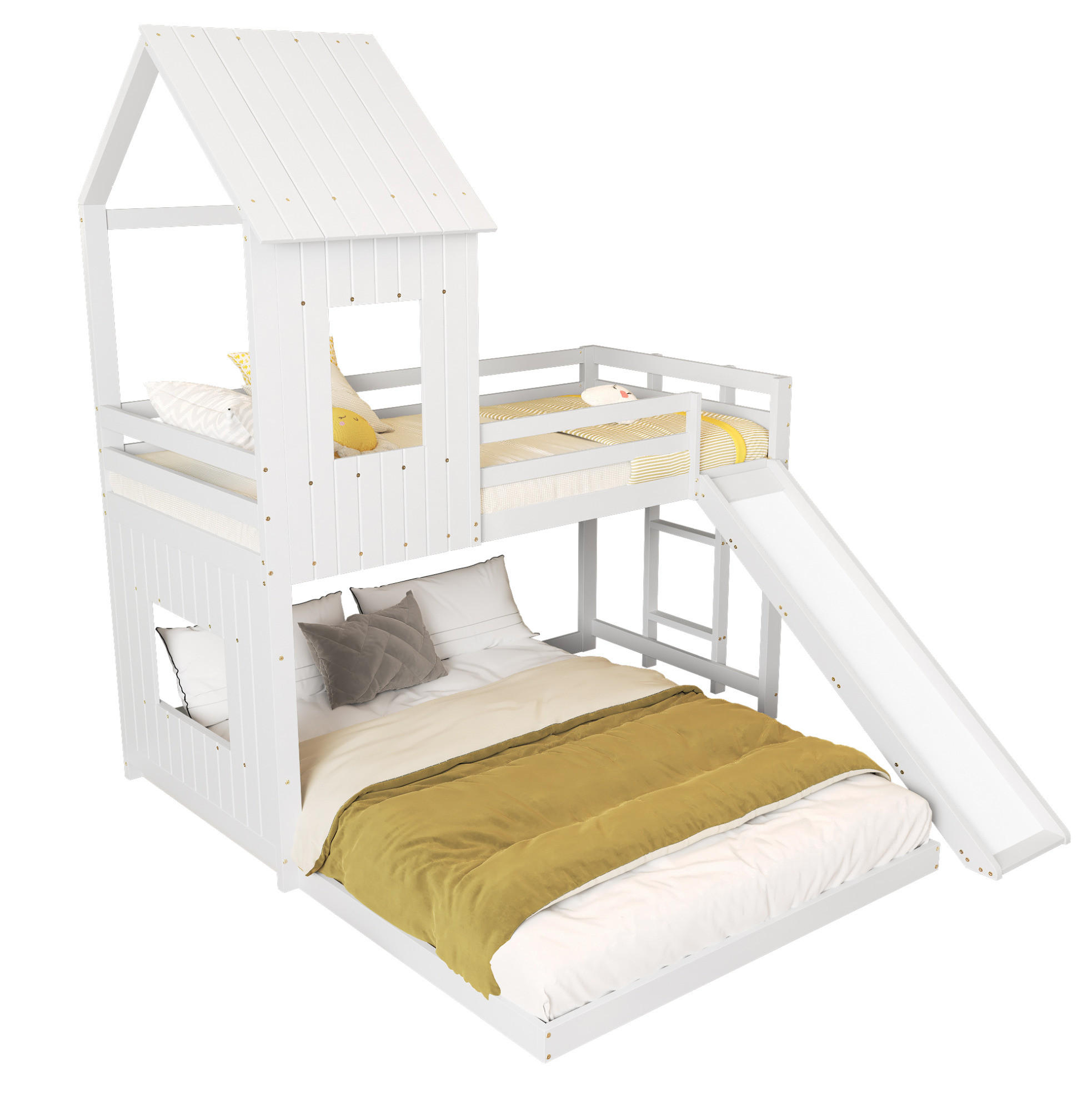 ETAGENBETT 90/200 cm und 140/200 cm Weiß mit Rutsche aus Kiefer und MDF - Weiß, Holzwerkstoff (90/200cm) - OKWISH