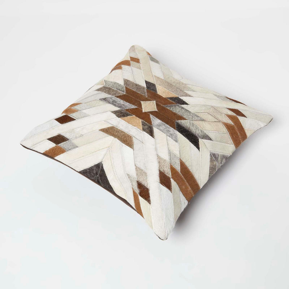 PATCHWORK-KISSEN Fell & Leder 45/45 cm Ethno-Muster - Multicolor, Leder/Textil (45/45cm) - Homescapes