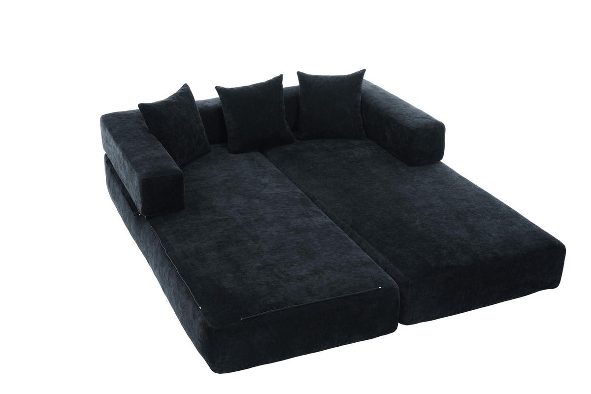 SCHLAFSOFA 198/79/60 cm Schwarz mit Aufbewahrungstaschen - Schwarz, Textil (198/60/79cm) - Oxeza