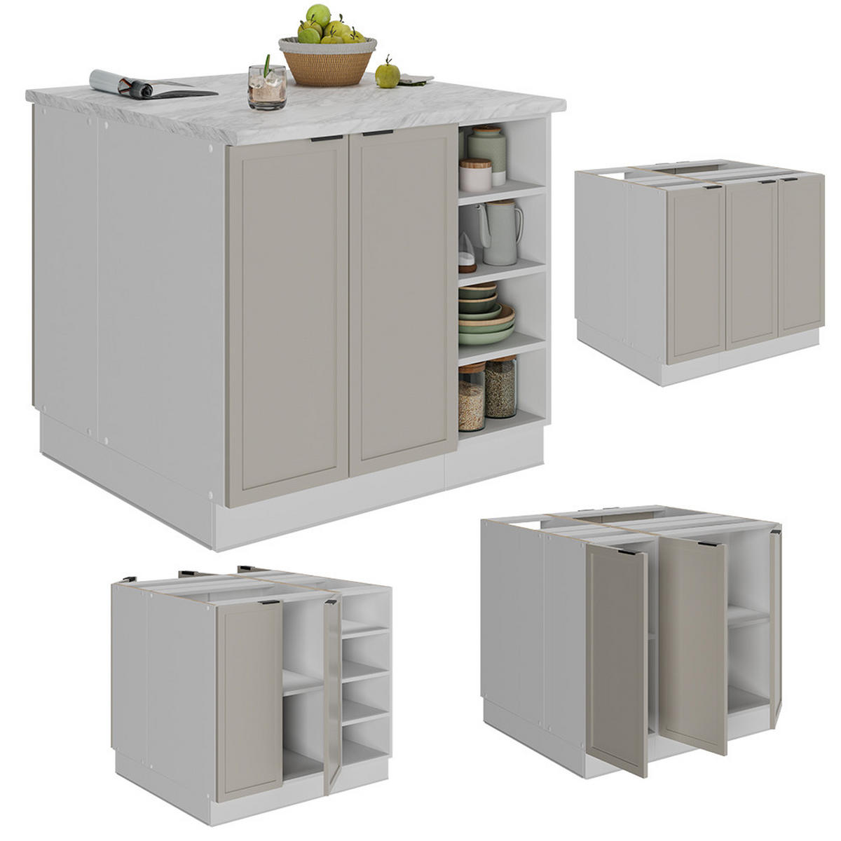 KÜCHENINSEL Fame-Line GrauBeige 90 cm ohne AP - Weiß/Grau, Holzwerkstoff (90/82/60cm) - Vicco