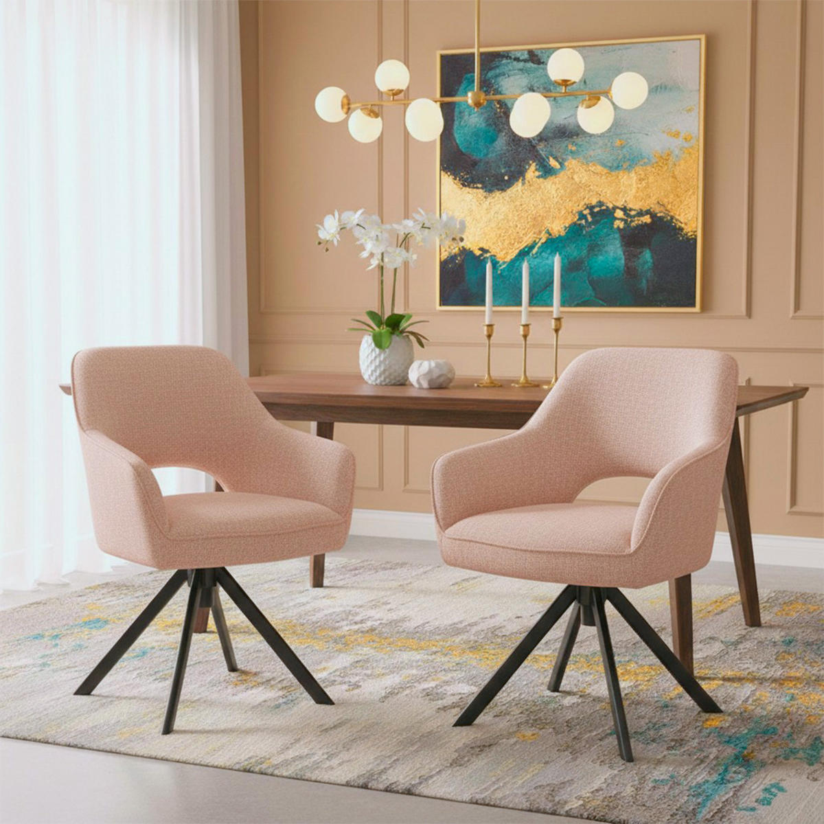 DREHSTUHL Mika-Nils - Schwarz/Rosa, Textil/Metall (60/87/65cm) - DUBI Möbel