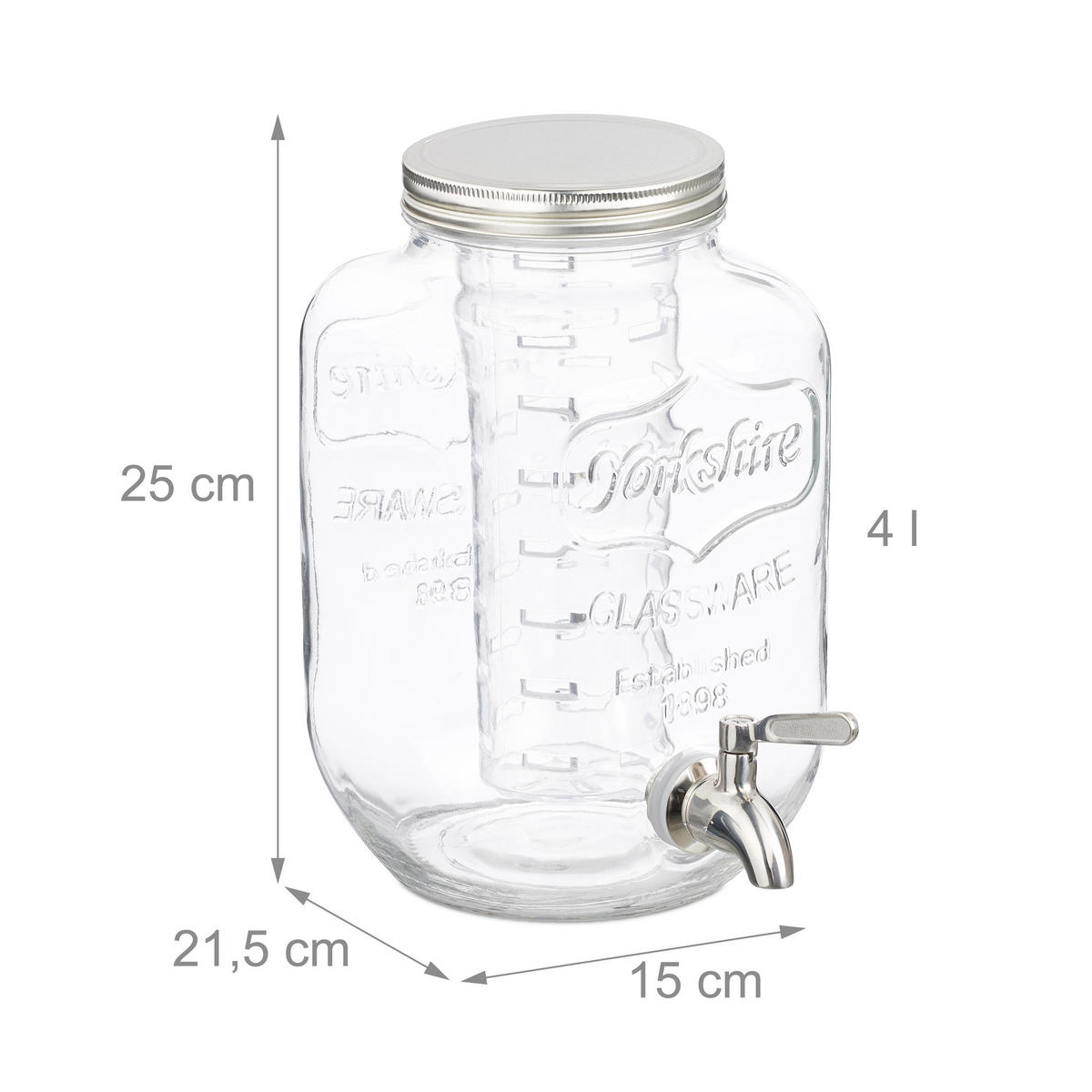 GETRÄNKESPENDER - Transparent, Glas/Metall (4L) - Relaxdays