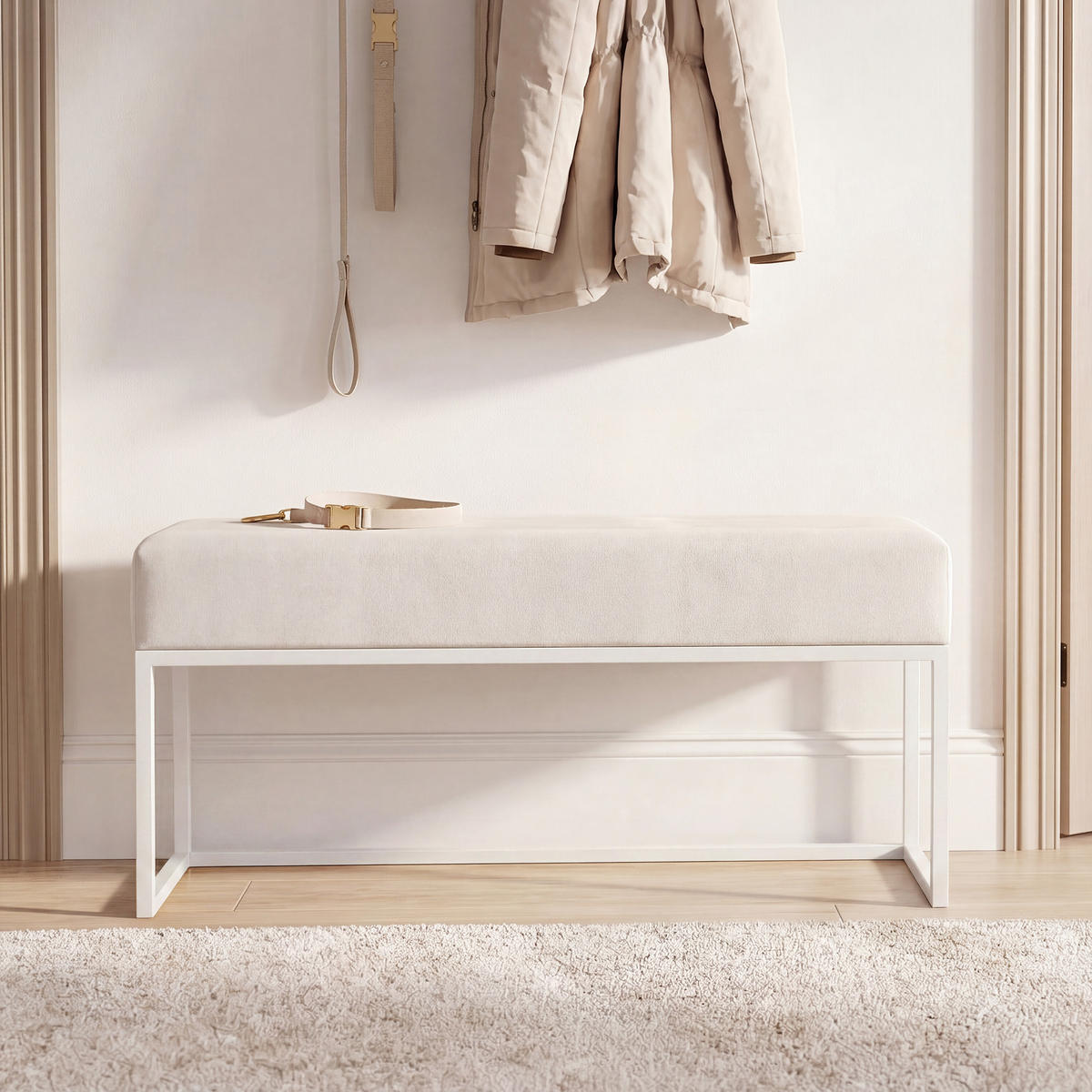 POLSTERBANK PURE 90 cm Metallgestell, Weiß / Creme - Creme/Weiß, Textil/Metall (90/44/30cm) - Idohome