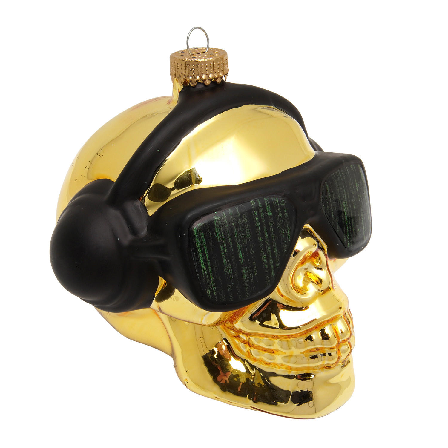 CHRISTBAUMSCHMUCK Totenkopf Cyberpunk Goldfarbig 9cm (Glas / 1 Stk.) - Goldfarben, Glas (9/9/9cm)