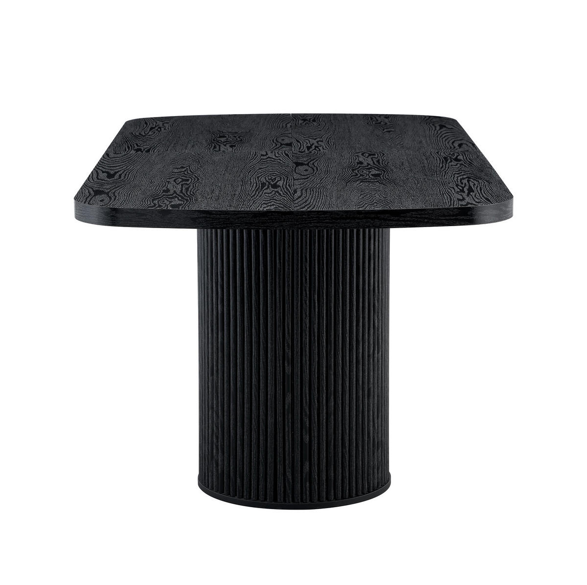 ESSTISCH in Schwarz mit ovaler Tischplatte und geriffeltem Säulenfuß,180/90/76 cm - Schwarz, Holzwerkstoff (90/180/76cm) - BEAOK