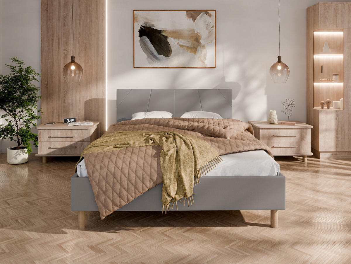 POLSTERBETT ALMORE 140x200cm Elegantes Polsterbett für modernen Wohnstil , Taschenfederkernmatratze LIORA(19cm), stahl - Dunkelgrau, Holz (140/200cm) - Panda Möbel