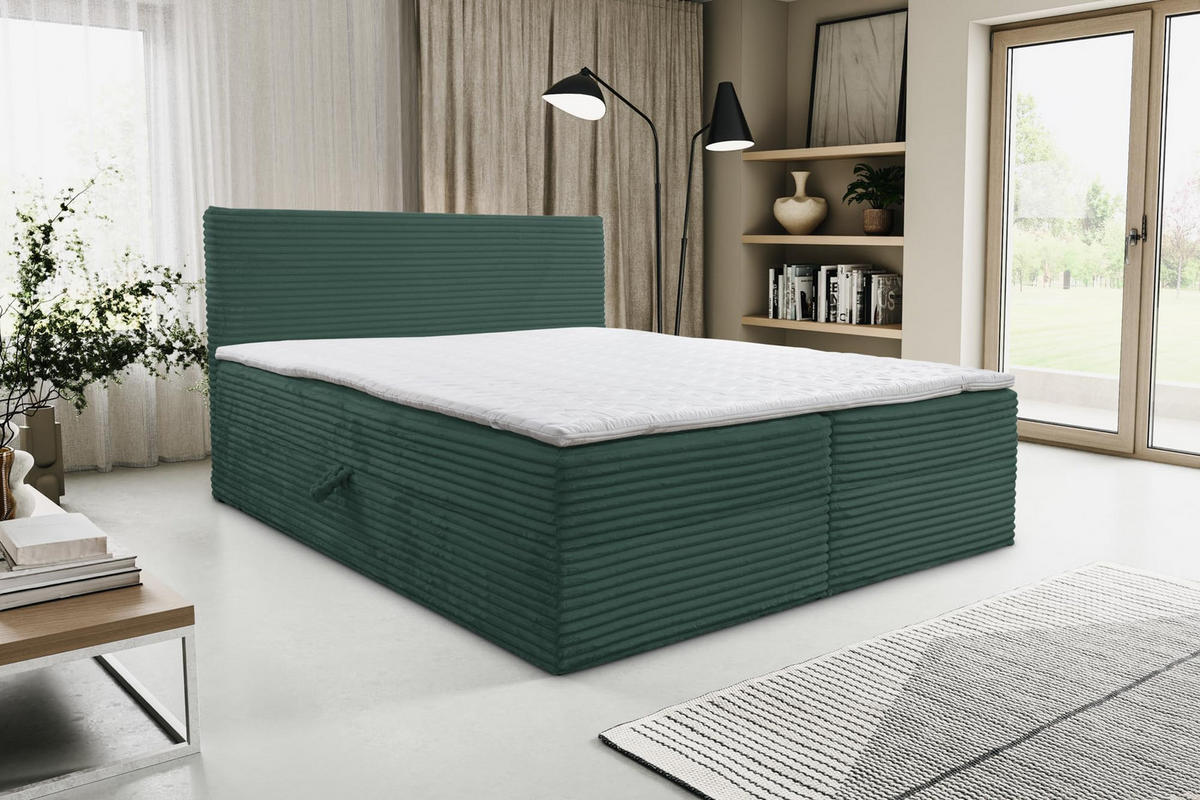 BOXBETT TILLY mit zwei Bettkästen H2/H3 Matratze und Topper 160 x 200 cm - Grün, Holzwerkstoff (160/200cm) - VENASI MÖBEL