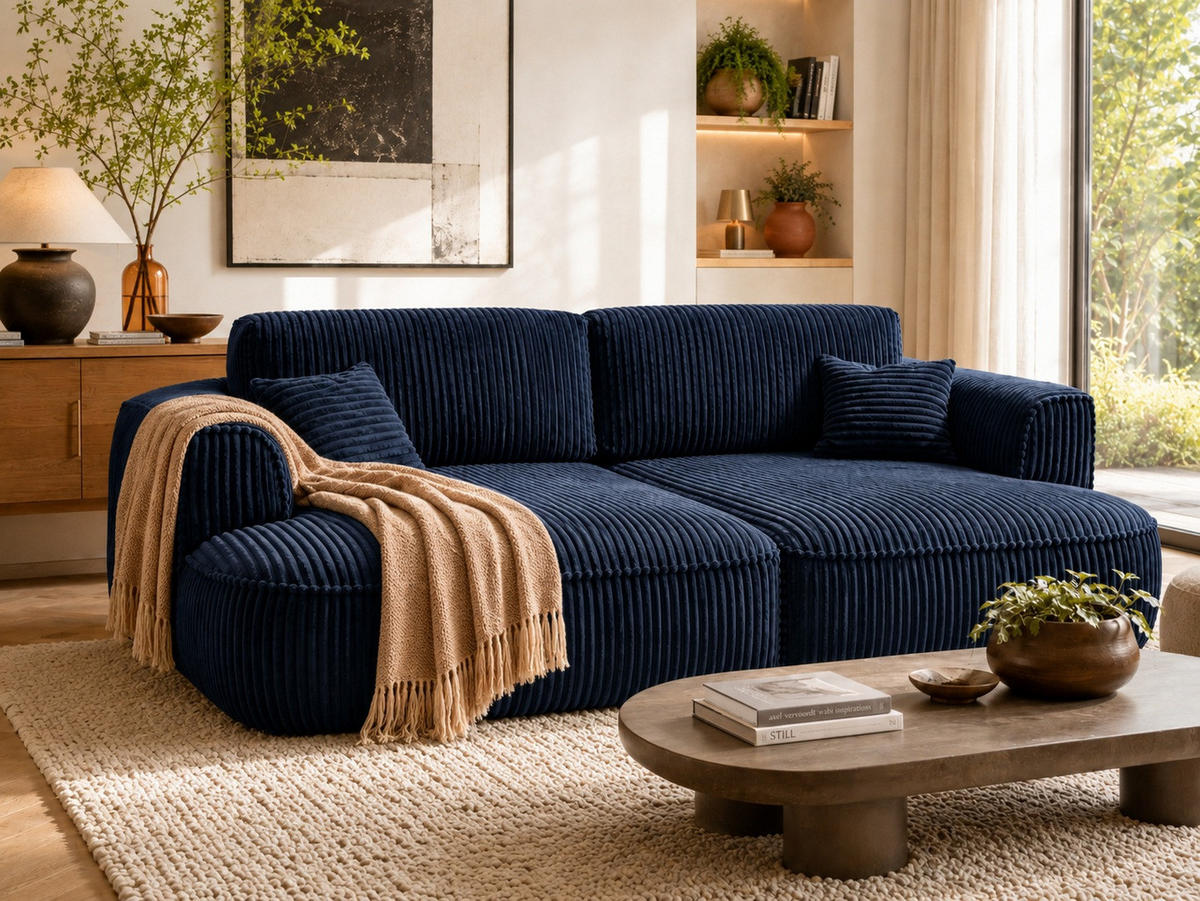 BIGSOFA COZI, Dunkelblau mit Cordbezug - Dunkelblau, Kunststoff/Textil (240/87/180cm) - KS Home Concept
