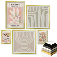 WANDBILDER 5er Set - 50x50 cm & 20x30 cm & 40x60 cm Goldrahmen - Abstrakte Pflanzenformen - Goldfarben, Kunststoff (40/60cm) - ArtPrintCave